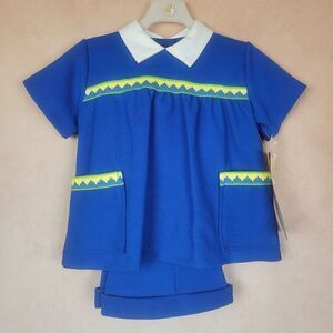 Vintage Toddler Girl Blue Yellow Top Pants Set Easter size 2T